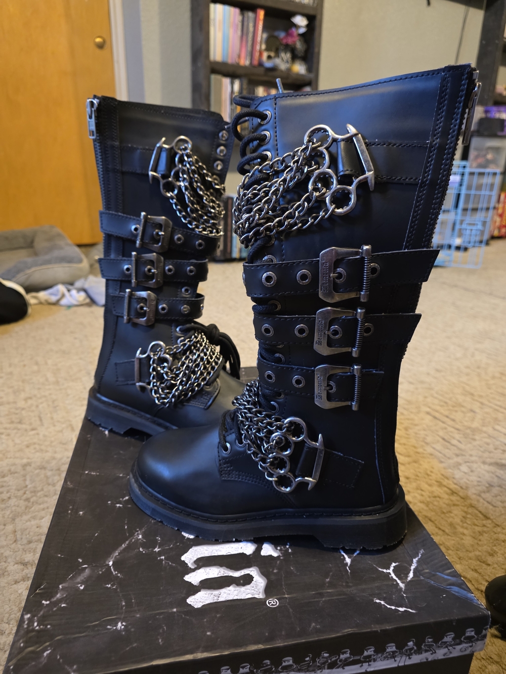 Demonia Black Chain & Buckle Combat Boots